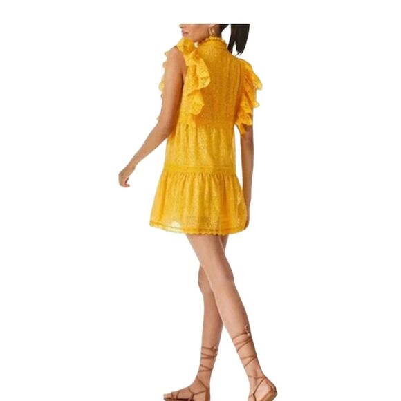 Alice + Olivia Pimmy Yellow Broderie Anglaise Shift Dress Size 4 Short Sleeve - Picture 2 of 7